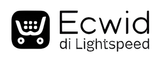 a black and white logo with the words ecwid di lightspeed